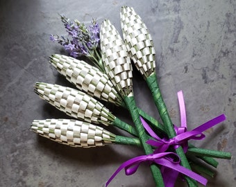 Lavender Filled 5 Handwoven Wands Ivory Purple Satin Ribbon Small Batons Appreciation Gift Amenities Stocking Stuffers