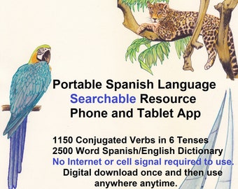 Digital Spanish Language Resource Searchable Tutorial 1150 Conjugated Verbs Fits On Phone College Level Vocabulary No Internet Required