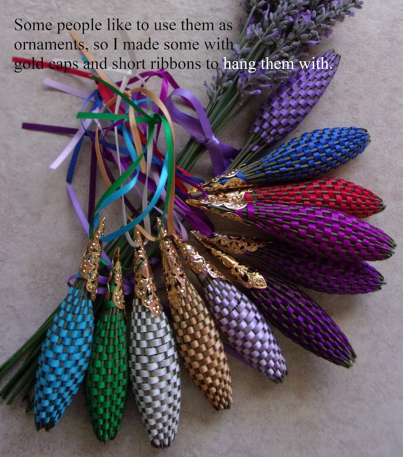 Lavender Filled Wands 3 Fragrant Dried Flowers Plum Satin Ribbon Small Batons Appreciation Gift Hospitality
