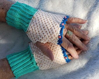 Fingerless Gloves Crochet Pattern PDF Download Quick Easy 6 Hour Project Set 29 Beaded Wristwarmers Charms Small Gifts Illustrated How To