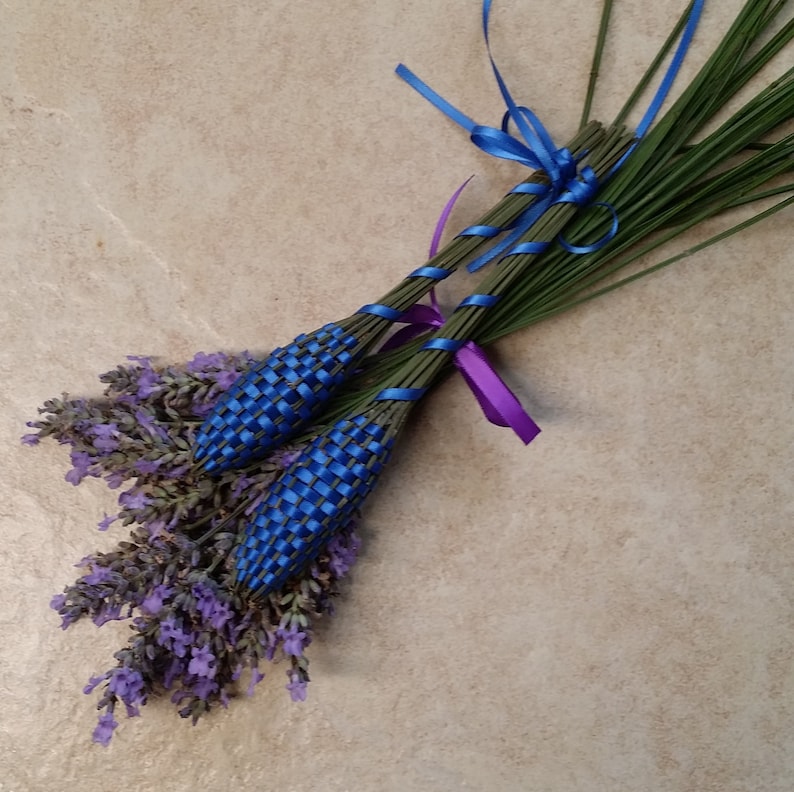 One Ultra Thin Royal Blue Satin Ribbon Boutonniere Lavender Wands