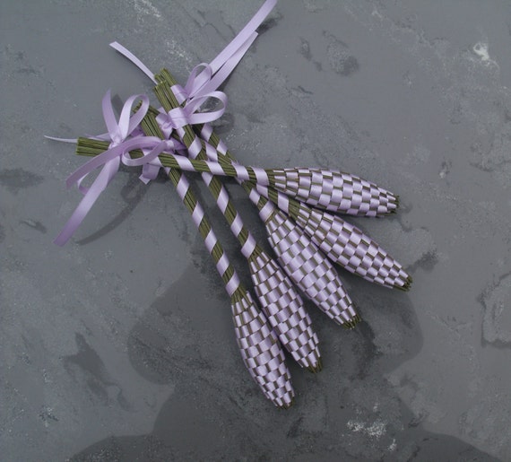 One Ultra Thin Royal Blue Satin Ribbon Boutonniere Lavender Wands