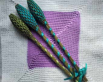 3 Lavender Filled Handwoven Wands Gift Set Large 12" Jade Moss Tornado Blue Floral Appreciation Hospitality Valentine Easter