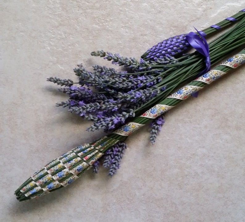 Lavender Filled Wand Rare Vintage Jacquard Floral Ribbon Royal Scepter Baton English Lavender