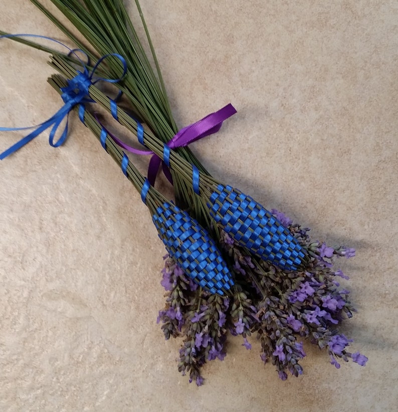 One Ultra Thin Royal Blue Satin Ribbon Boutonniere Lavender Wands
