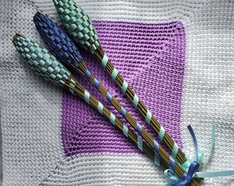 3 Lavender Filled Handwoven Wands Gift Set Large 12" Antique Aqua Baby Blue Floral Appreciation Hospitality Valentine Easter