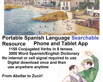 Digital Spanish Language Resource Searchable Tutorial 1150 Conjugated Verbs Fits On Phone College Level Vocabulary No Internet Required