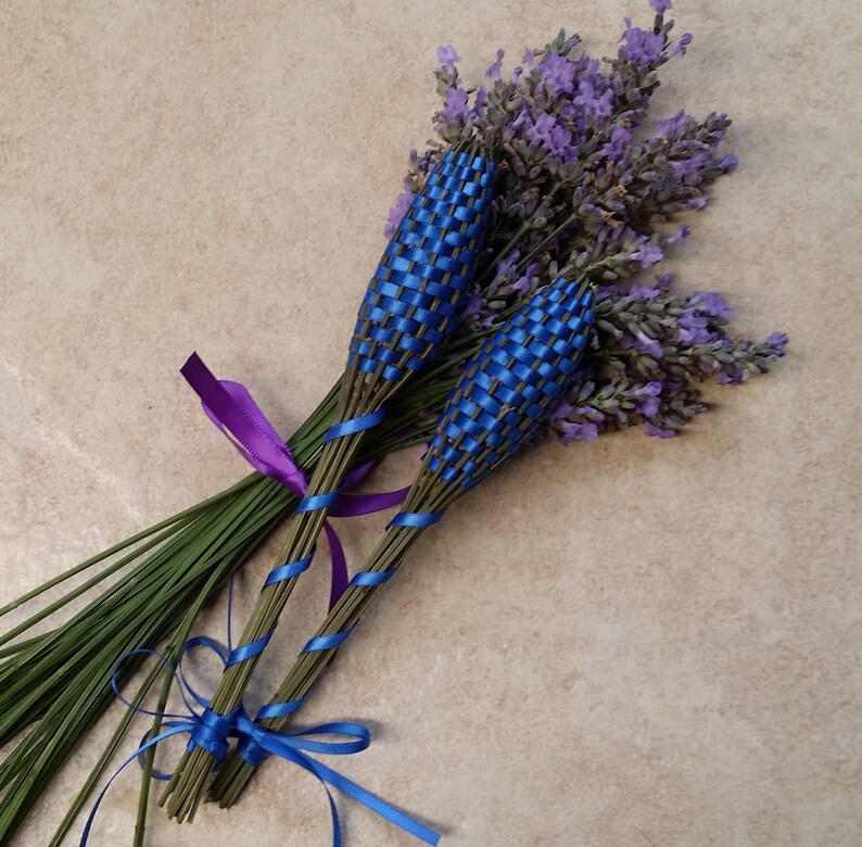 One Ultra Thin Royal Blue Satin Ribbon Boutonniere Lavender Wands