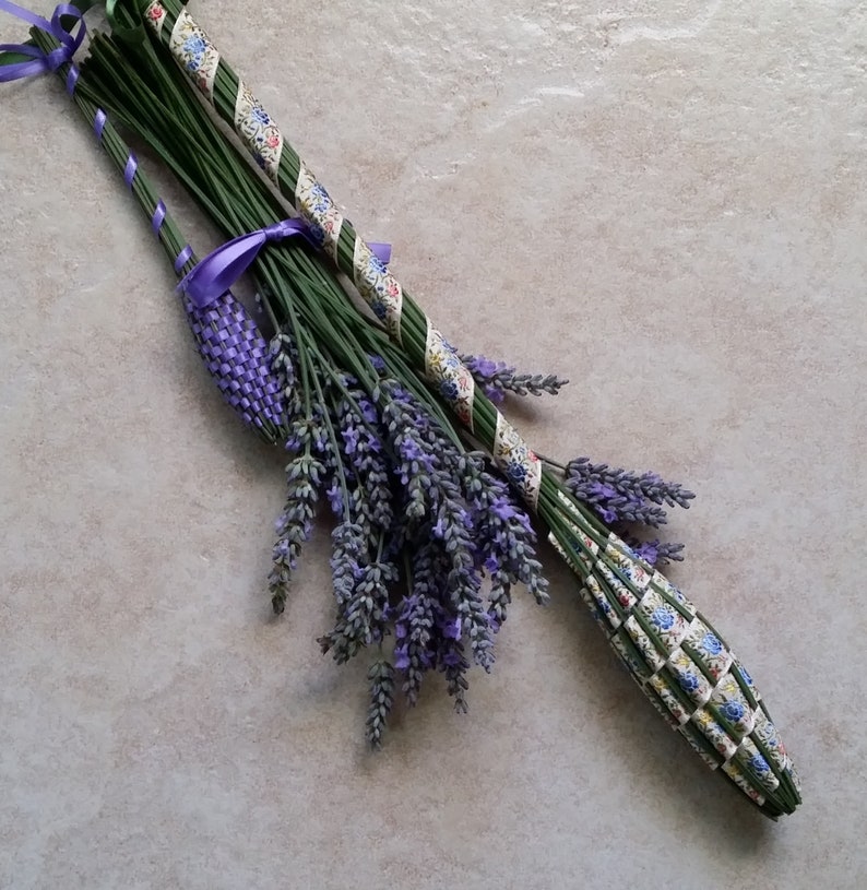 Lavender Filled Wand Rare Vintage Jacquard Floral Ribbon Royal Scepter Baton English Lavender