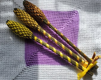 3 Lavender Filled Handwoven Wands Gift Set Large 12" Daffodil Yellow Antique Gold Floral Appreciation Hospitality Valentine Easter