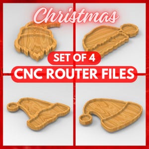 Set of 4 Christmas Santa Hats Tray CNC Router Files – Xmas Wooden Serving Board STL Designs, Noel Files For Cnc Router, Dxf, Stl, Svg,