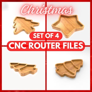 Christmas Tree Tray CNC Router Files: Wooden Serving Board STL Designs (4 in 1)