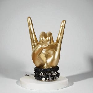 Rock and Roll Hand Sculpture, Resin Devil Horns Figurine, Pop Art Decor, Punk Rock Shelf Ornament, Tabletop Home Accessory