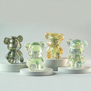 Color Crystal Bear Figurine, Glass Cute Bear Paperweight, Animal Collectible Gift, Art Ornament for Desk or Home Decor