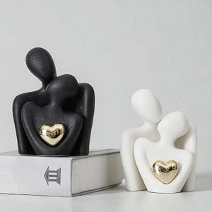 Couple Hugging Figurine, Ceramic Love Statue, Abstract Modern Sculpture, Romantic Couple Art, Home Decor Accent Gift