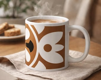 Retro blommig keramisk kaffemugg | Brun bohemisk kopp