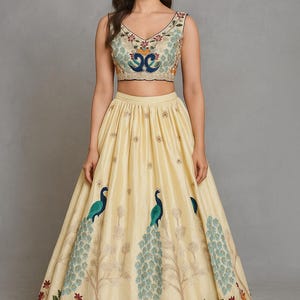 Lehenga Choli de seda chinon bordada, traje de dama de honor nupcial (hasta XXL)