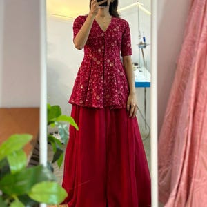 Ethnichaven Blazer Style Georgette Embroidered Plazo Set