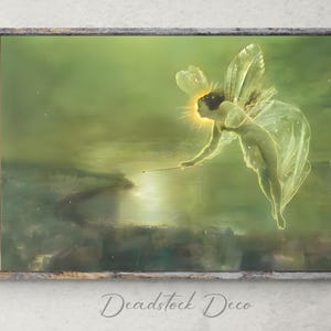 Enchanted Fairy Over Moonlit Lake – Magical Fantasy Wall Art Print, Ethereal Glowing Fairycore Home Decor, Mystical Nature Artwork