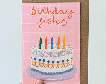 Birthday Fishes Card: Illustrated Cake with Fish Candles