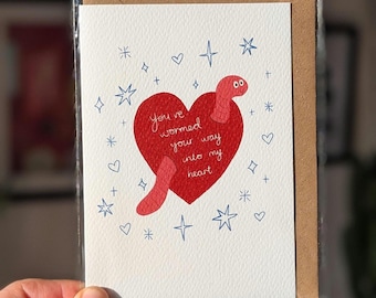 Funny Worm Valentine's Day Card - Illustrated A6 Greeting Card
