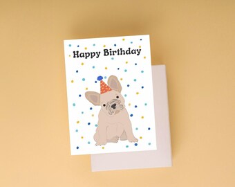 French Bulldog birthday card. Personalised frenchie greeting card for dog lover.