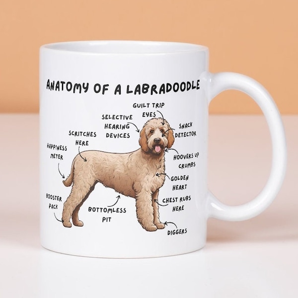 Labradoodle Mug.  10oz ceramic mug. Anatomy of a Labradoodle. Cute doodle dog Mug. Gift for dog lover.  Christmas gift for dog mum dog dad