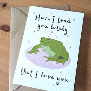 Carte d'amour de crapaud mignon. Vous ai-je récemment illustré une carte de voeux. Anniversaire, anniversaire, mariage, couple, petit ami, petite amie