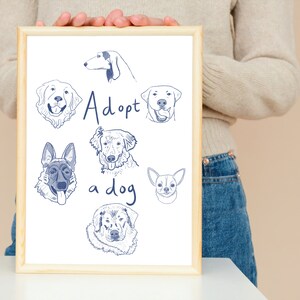 Impresión de arte para perros - Adopta un perro descarga DIGITAL tamaño de letra A4 A3 escalable