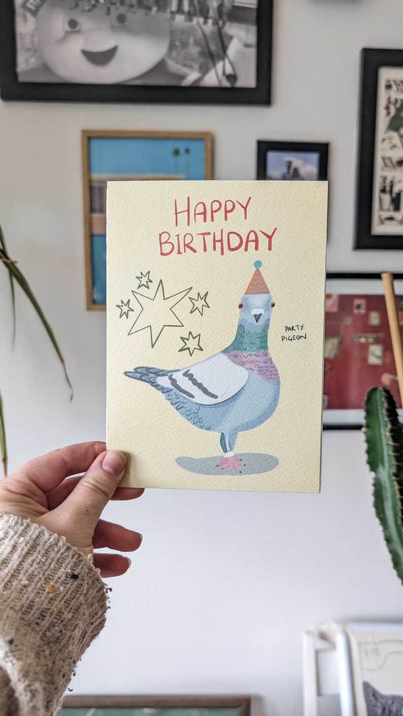 Illustrated Party Pigeon Birthday Card: Bird Lover Gift - Etsy UK