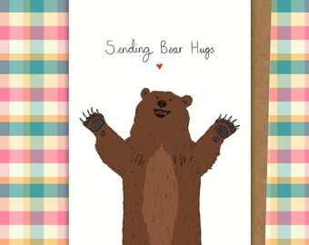 Sending bear hugs card - friendship, love, thinking of you - blank inside