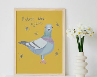 Pigeon art illustrated print. Original illustration. Protect the pigeons.
