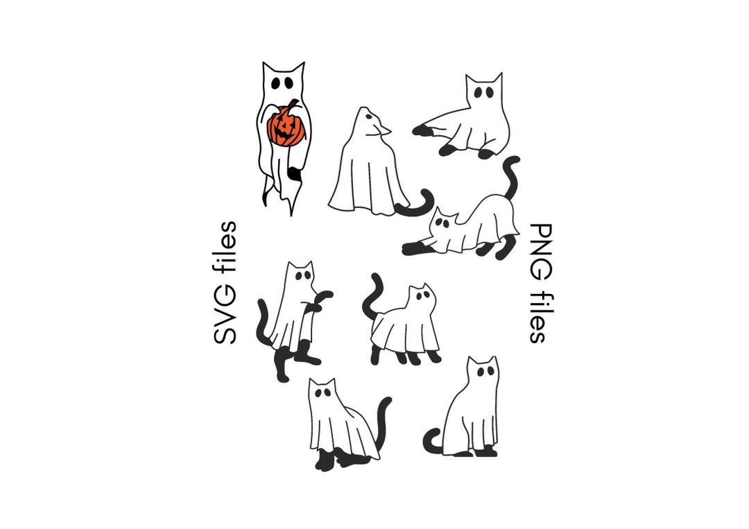 Cute Halloween Ghost Cats PNG & SVG Files Etsy