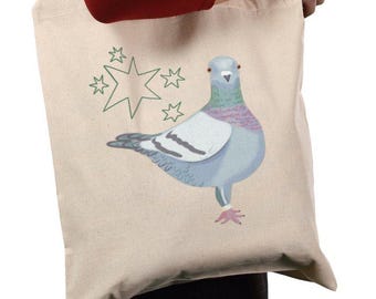 Cotton canvas pigeon tote shopper. Pigeon lover gift