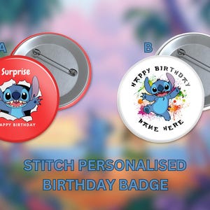 Insignia de cumpleaños personalizada de Stitch (75 mm)