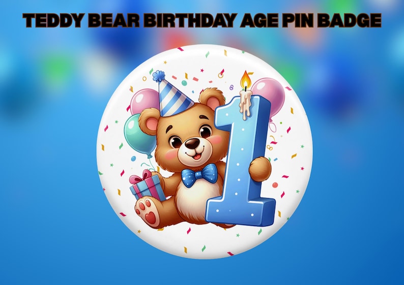 Teddy Bear Age Happy Birthday Pin Badge - Etsy