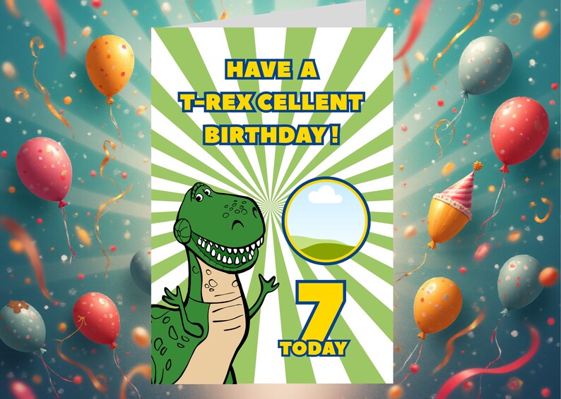 Rex Racer Birthday Personalised Toy Story Rex Birthday Card With 75mm Badge With Envelope ...