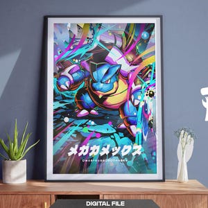 Mega Blastoise Print Poster | Pokemon Wall Art | Boys Room Nursery Decor | Kids Playroom Decor | Pokemon Home Decor | Digital Download