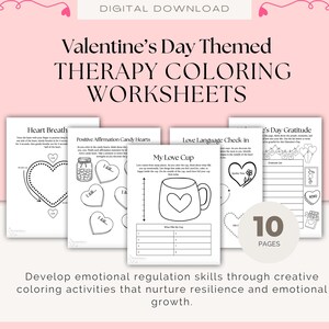 Valentine's Day Themed Therapy Worksheets Mindfulness Coping Skills Printable Coloring Pages