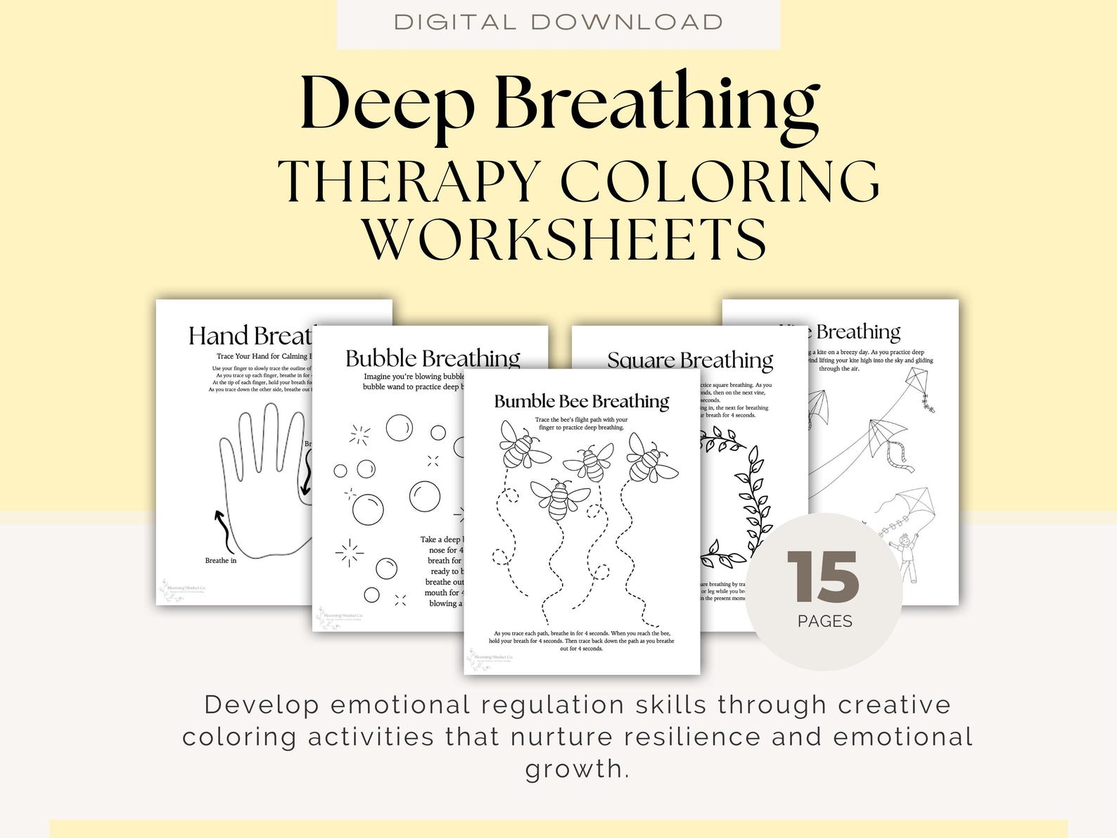 Deep Breathing Skills Therapy Worksheets Mindfulness Coping Skills ...