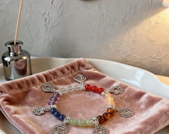 7 Chakra silver rough Bracelet, with Sacred Geometry Charms, Fully Awakened Crystal, Magic on Your Wrist, Healing crystal, Energy Protection
