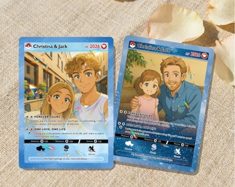 Personalized Pokemon Anime Anniversary Card, Custom Wedding Photo Keepsake, Romantic Couple Gift for Him or Her, Unique Love Card