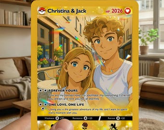 Personalized Pokemon Anime Anniversary Card, Custom Wedding Photo Keepsake, Romantic Couple Gift for Him or Her, Unique Love Card