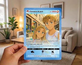 Personalized Pokemon Anime Anniversary Card, Custom Wedding Photo Keepsake, Romantic Couple Gift for Him or Her, Unique Love Card