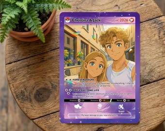 Personalized Pokemon Anime Anniversary Card, Custom Wedding Photo Keepsake, Romantic Couple Gift for Him or Her, Unique Love Card