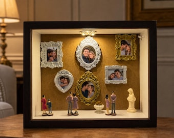 Personalized Mini Museum shadow Box with LED Light, Custom  Mini Gallery Photo Display Frame, DIY Memory Box, Anniversary Gift