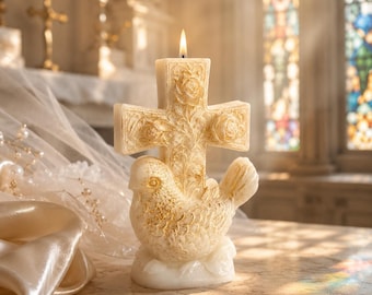 Handmade Cross Dove Soy Candle, Religious Gift for Prayer Room, Memorial Comfort Decor