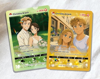 Personalized Pokemon Anime Anniversary Card, Custom Wedding Photo Keepsake, Romantic Couple Gift for Him or Her, Unique Love Card