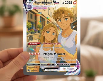 Personalized Pokemon Anime Anniversary Card, Custom Wedding Photo Keepsake, Romantic Couple Gift for Him or Her, Unique Love Card