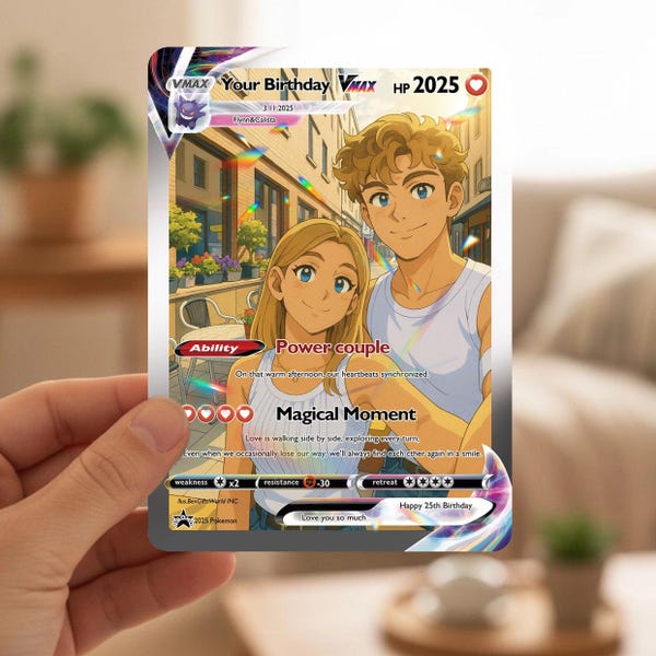 パーソナライズされたポケモンアニメの記念日カード、カスタムウェディングフォトの記念品、彼または彼女へのロマンチックなカップルギフト、ユニークなラブカード